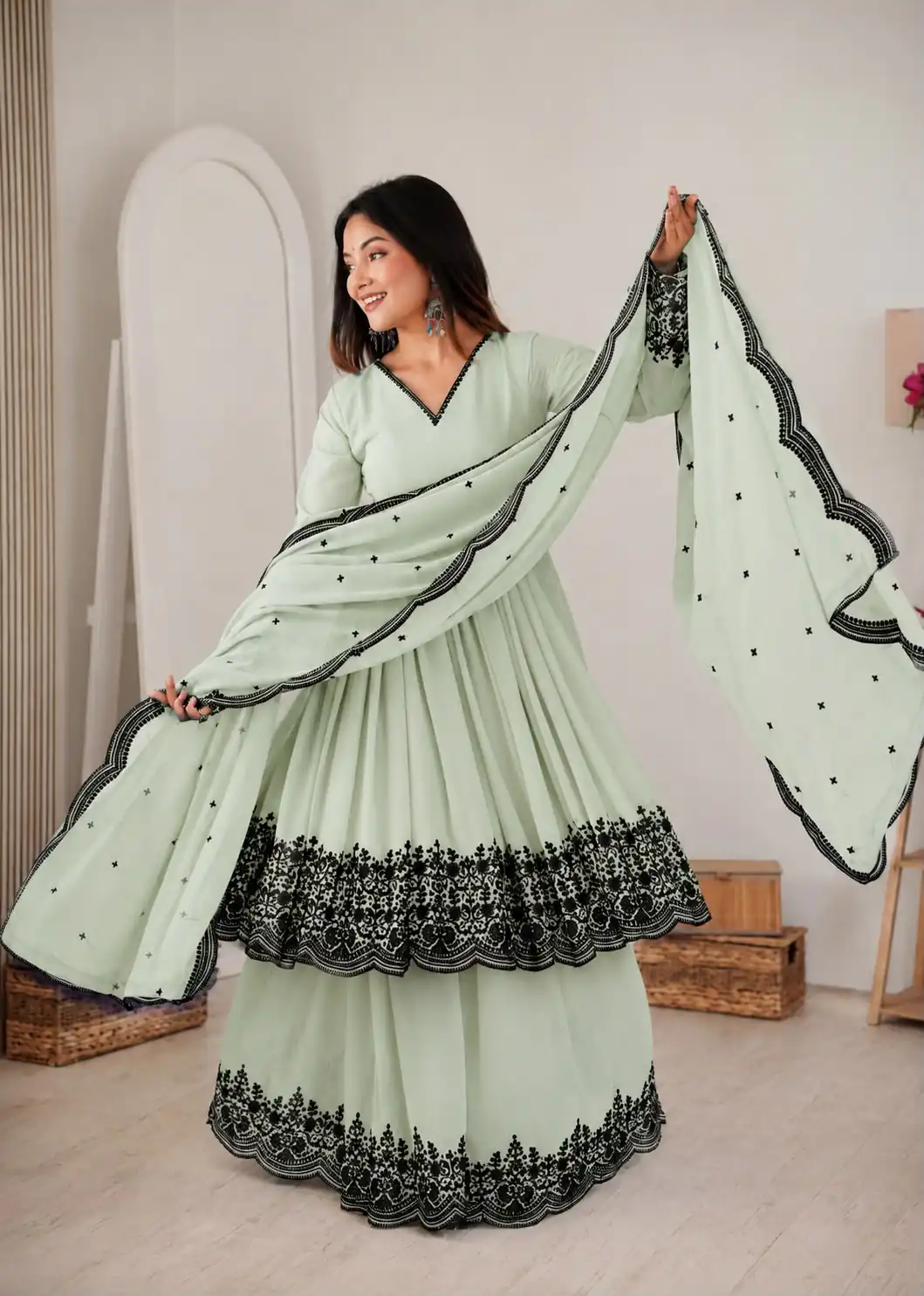 Unique Pista Faux Georgette Embroidery Work Salwar Suit