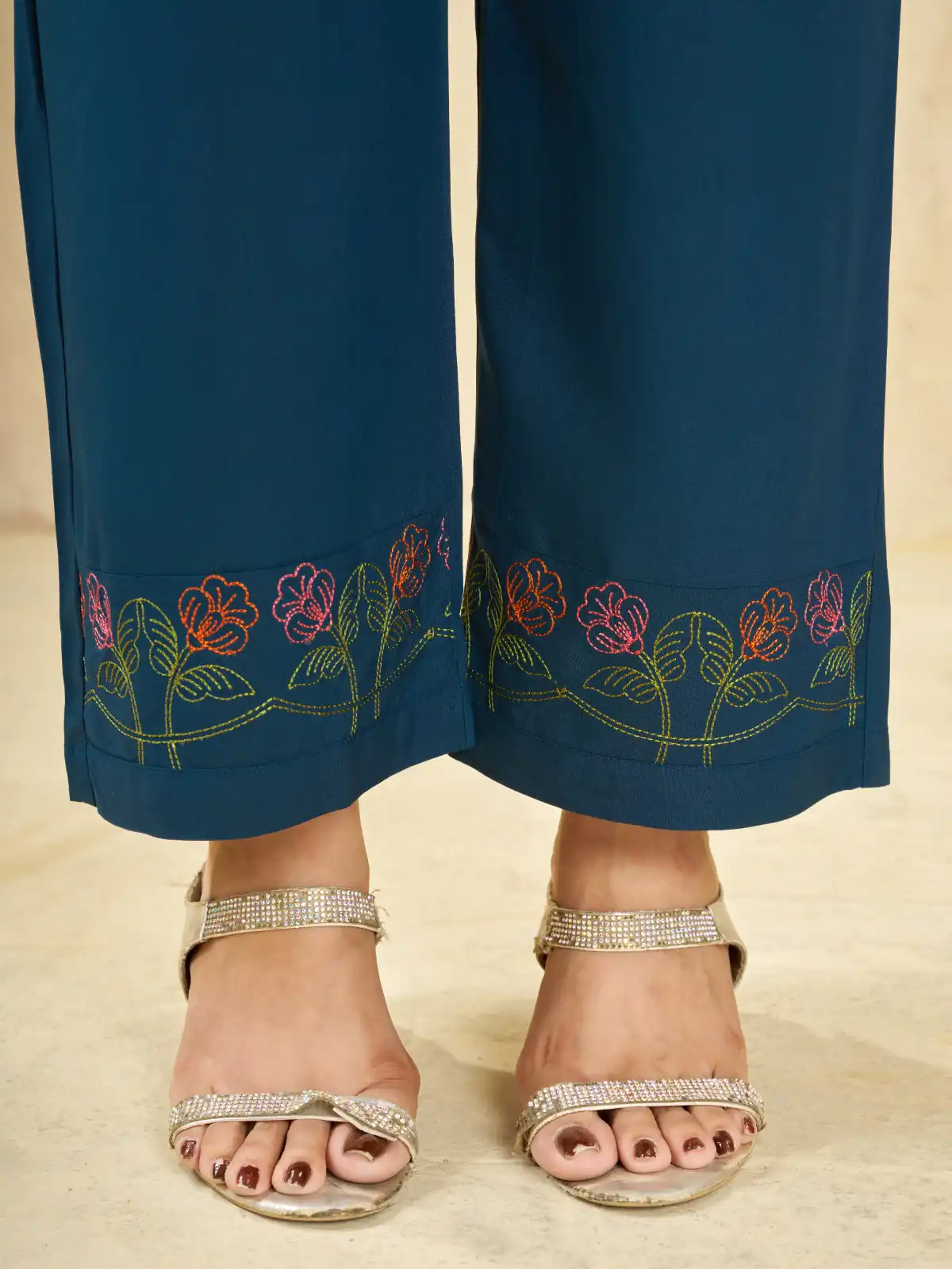 Unique Teal Viscose Rayon Embroidery Work Kurti