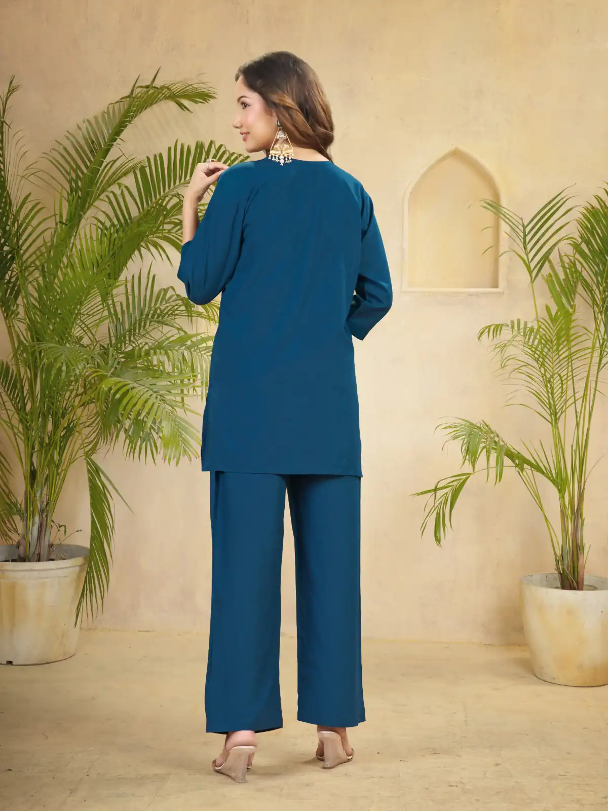 Unique Teal Viscose Rayon Embroidery Work Kurti