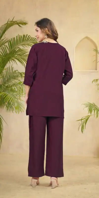 Unique Wine Viscose Rayon Embroidery Work Kurti
