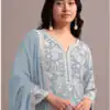 Shiny Blue Georgette Embroidery Lace Work Salwar Suit