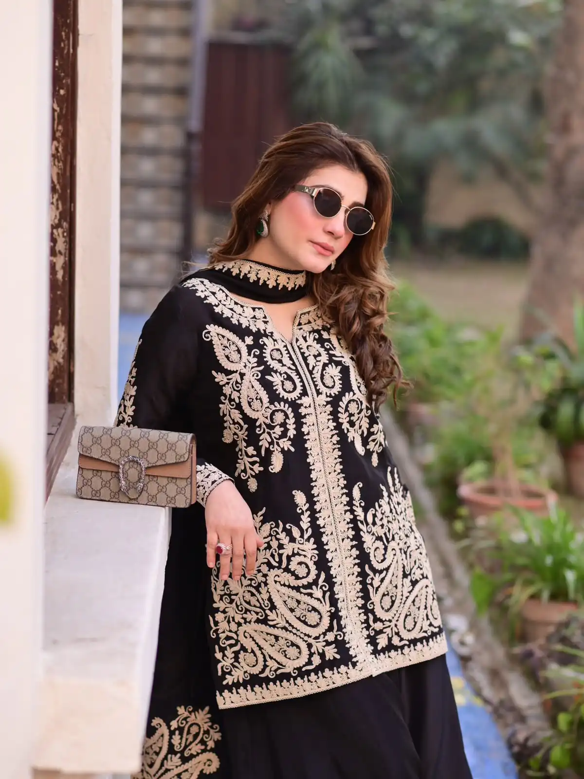 Aglow Black Faux Georgette Embroidery Work Salwar Suit