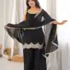 Aglow Black Fendy Silk ⁠Embroidery Mirror Work Salwar Suit