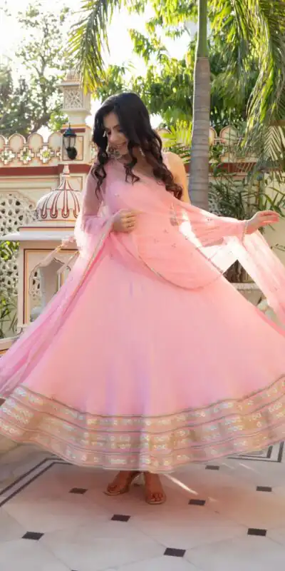 Alternative view of Aglow Light Pink Natural Crep Embroidery Work Anarkali Suit