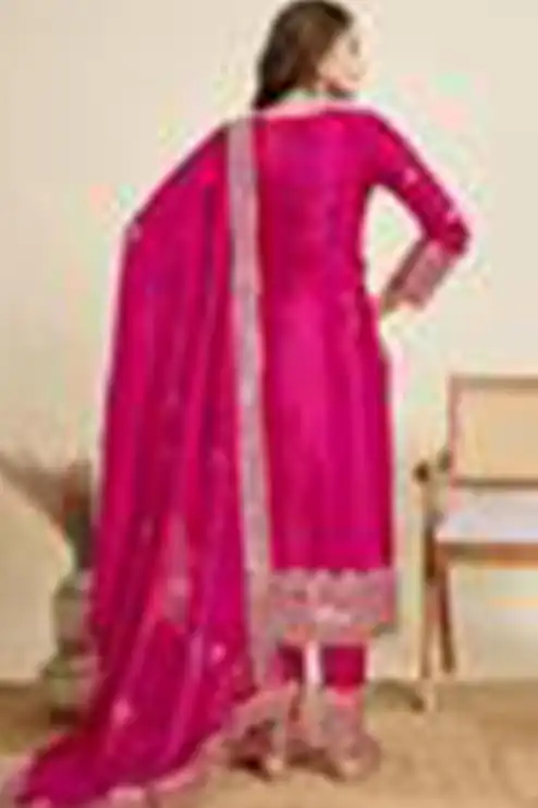 Aglow Pink Chinon Silk Embroider Work Salwar Suit