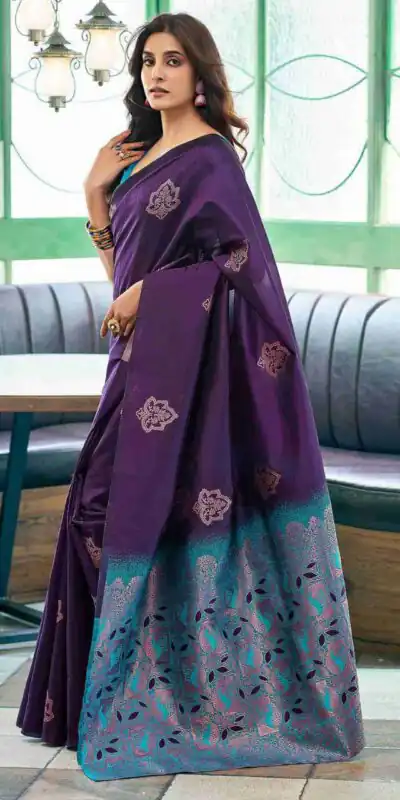 Aglow Purple Soft Lichi Silk Jacquard Work Saree