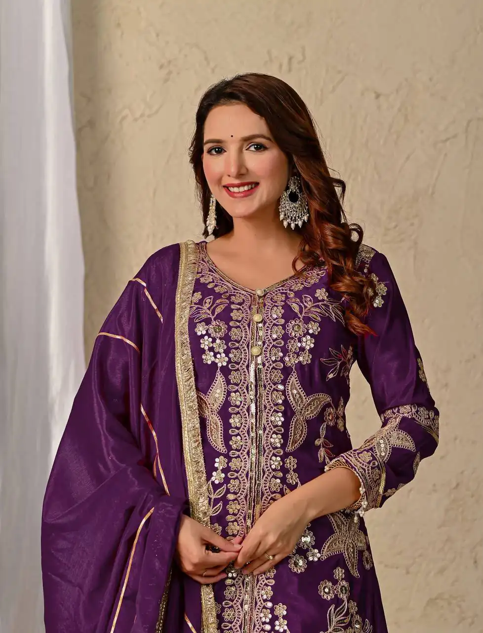Angelic Wine Chinon Silk Embroider Work Salwar Suit