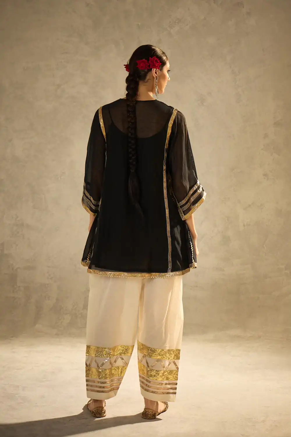 Beautiful Black Chinon With Gotta Patti Work Salwar SuitBeautiful Black Chinon With Gotta Patti Work Salwar Suit