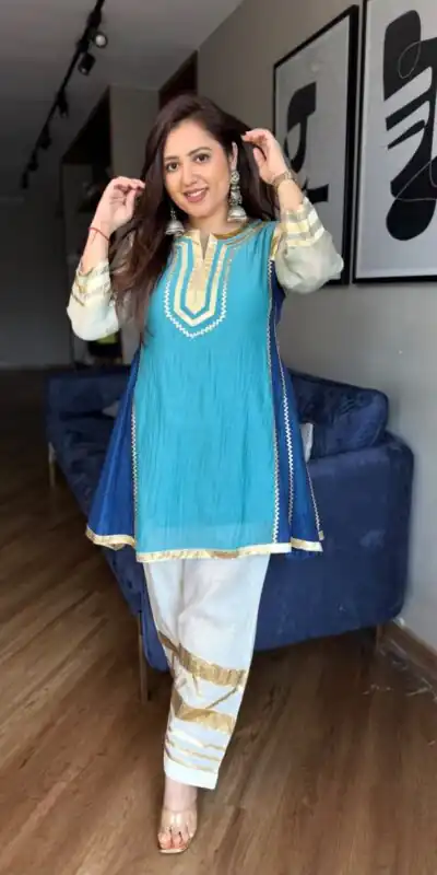 Beautiful Blue Chinon With Gotta Patti Work Salwar Suit