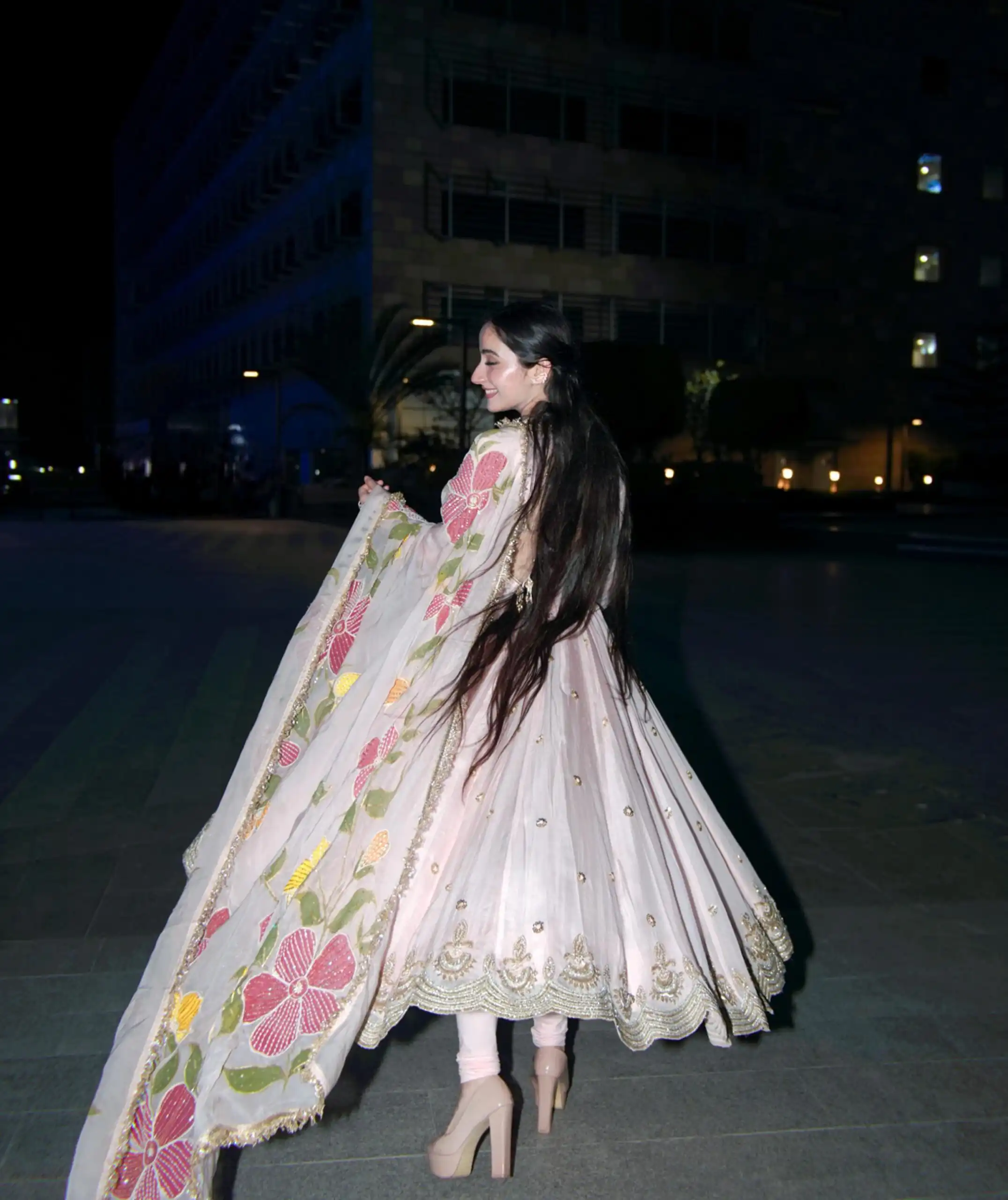 Beautiful Cream Fox Georgette Embroidery Work Gown