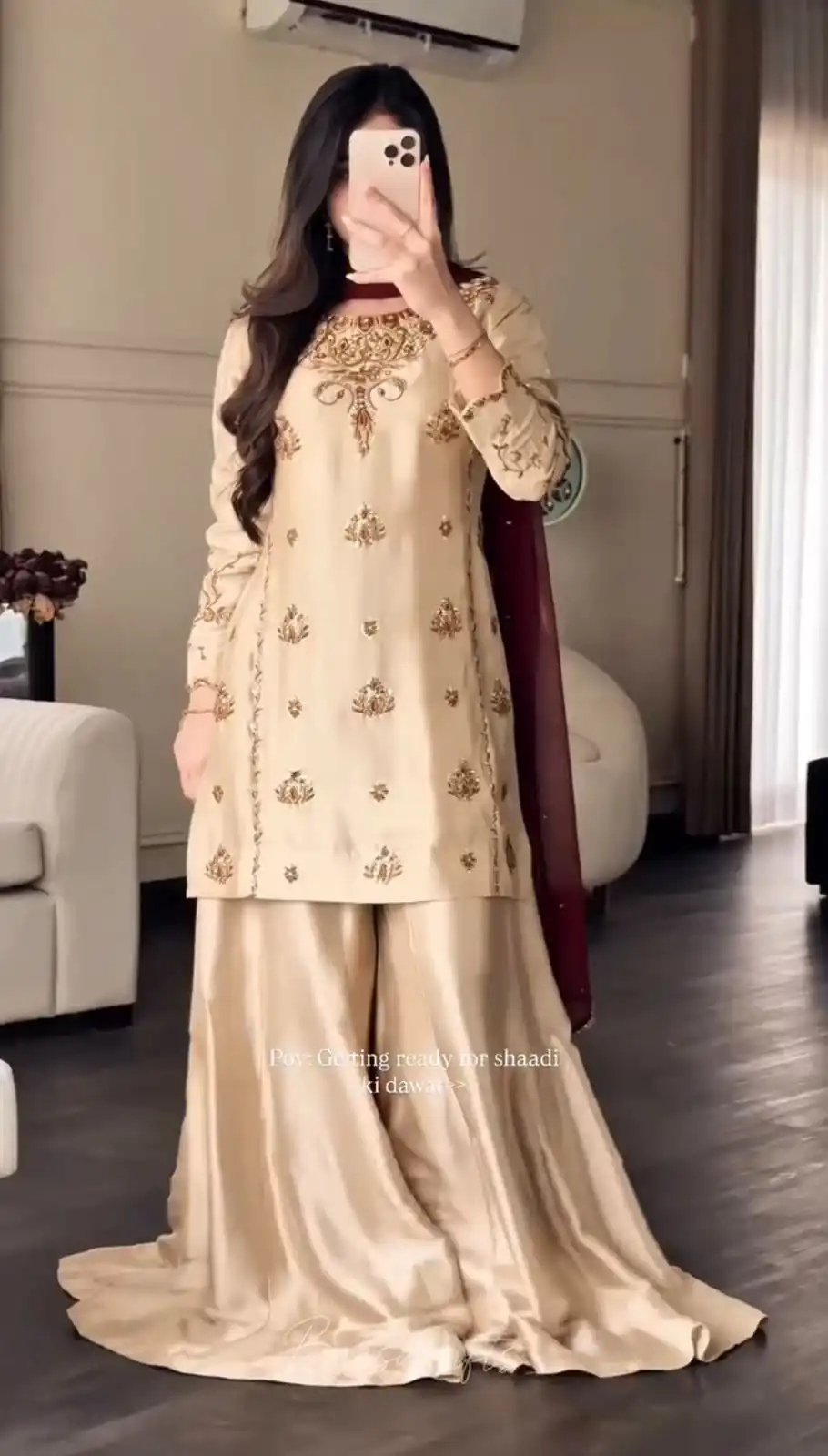 Classic Cream Natural Crap Moti Embroidery Work Salwar Suit