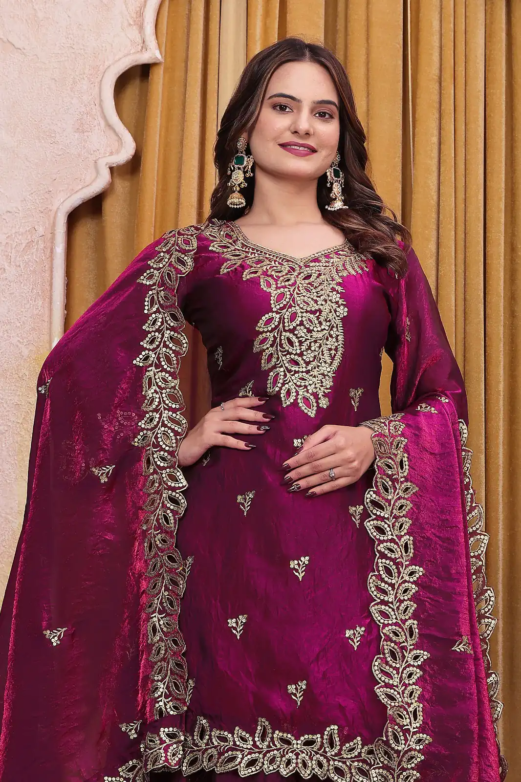 Classic Wine Fendy Silk Sequence Work Salwar Suit