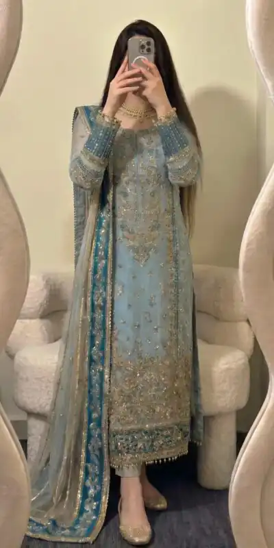 Cool Blue Fox Georgette Embroidery Work Salwar Suit