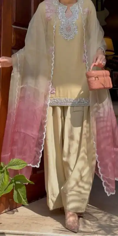Cool Cream Rayon Sequence Work Salwar Suit