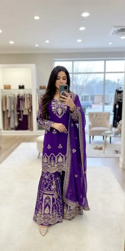 Cool Purple Faux Georgette Sequence Work Salwar Suit
