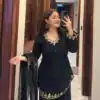 Fancy Black Roman Silk Embroidery Work Salwar Suit