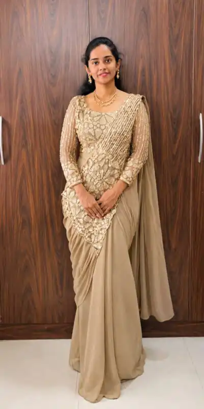 Fancy Chiku Faux Georgette Embroider Work Saree