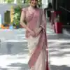 Fancy Cream Glass Organza Silk Sequence Work Saree
