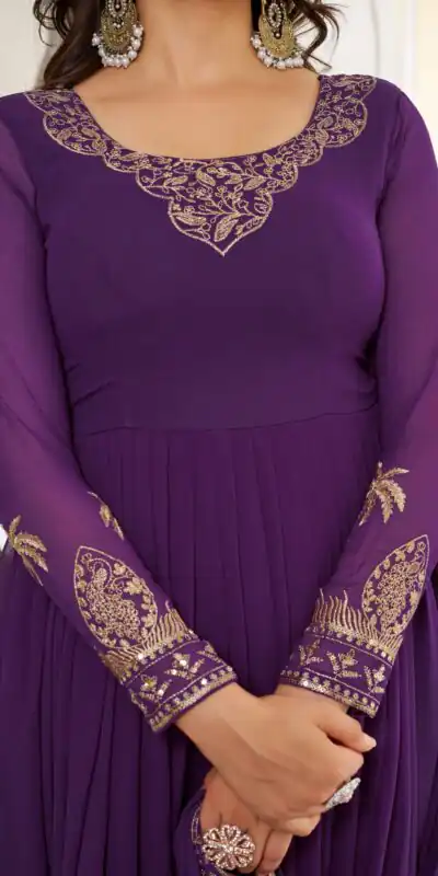 Fancy Purple Faux Georgette Sequence Work Anarkali Suit