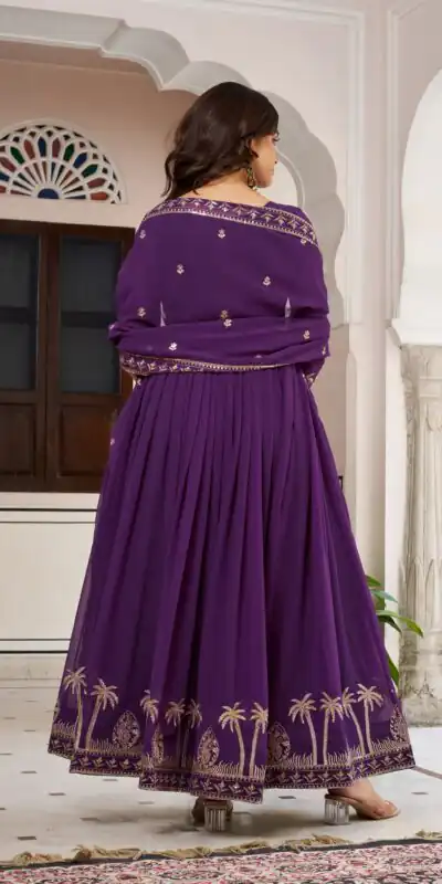 Fancy Purple Faux Georgette Sequence Work Anarkali Suit