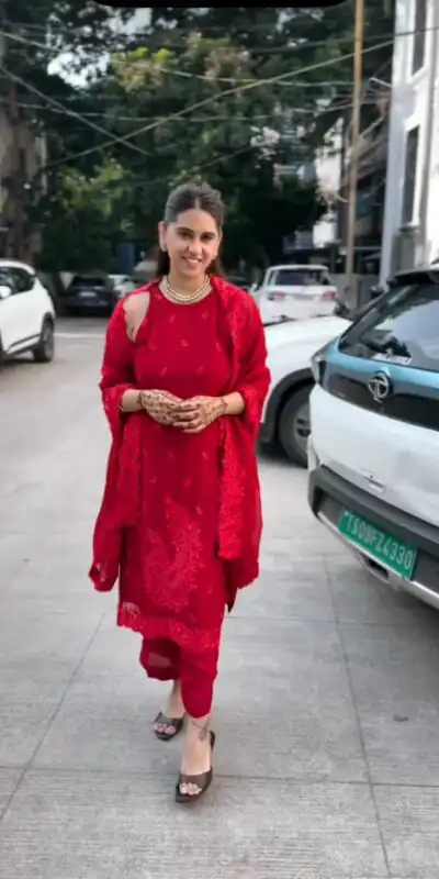 Fancy Red Faux Georgette Embroider Work Salwar Suit