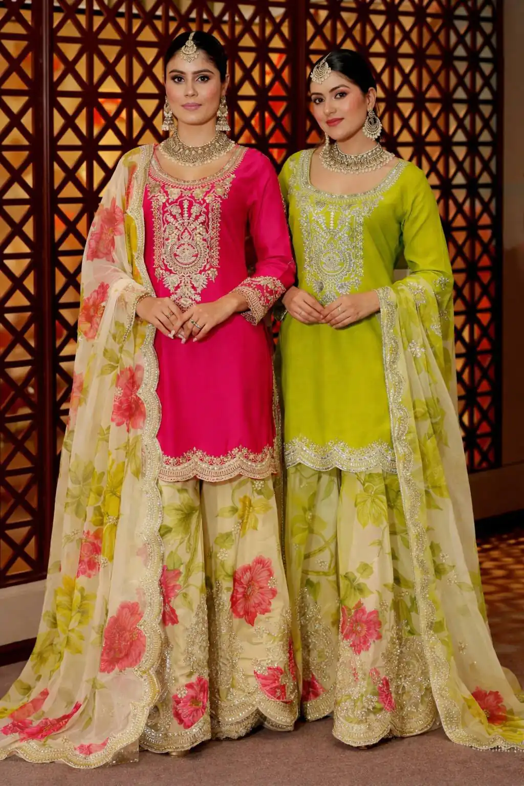 Glowing Pink Chinon Silk Embroider Work Salwar Suit