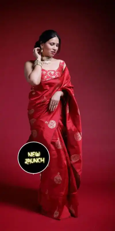 Glowing Red Soft Lichi Silk Jacquard Work Saree