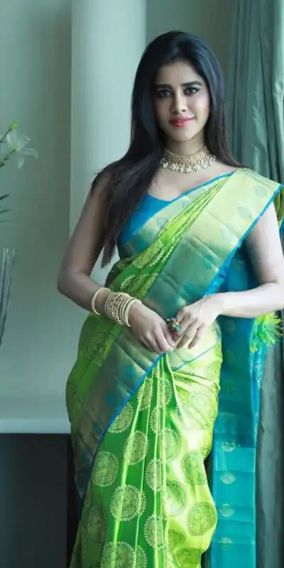 Great Green Lichi Silk Jacquard Border Work Saree