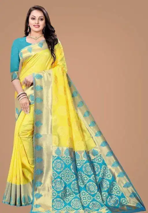 Great Yellow Lichi Silk Jacquard Border Work Saree