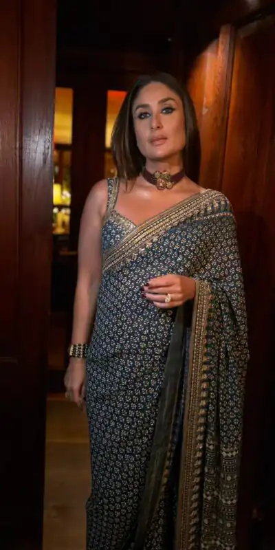 Magical Blue Fox Georgette Mirror Work Saree