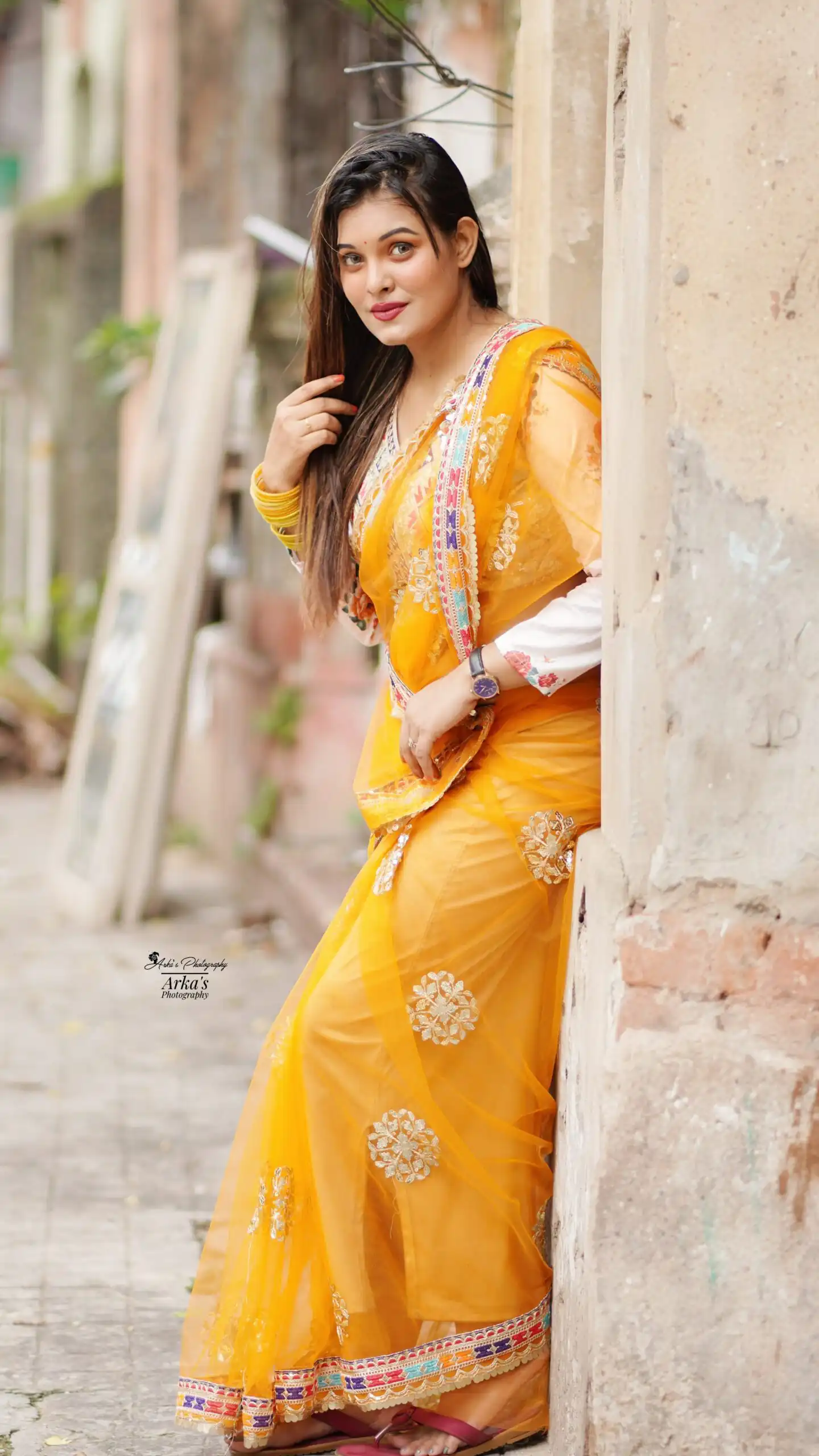 Magical Mustered Butterfly Net Embroidery Work Saree