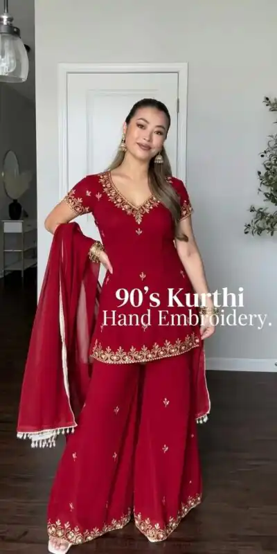 Nice Maroon Fox Georgette ⁠Embroidery Work Salwar Suit