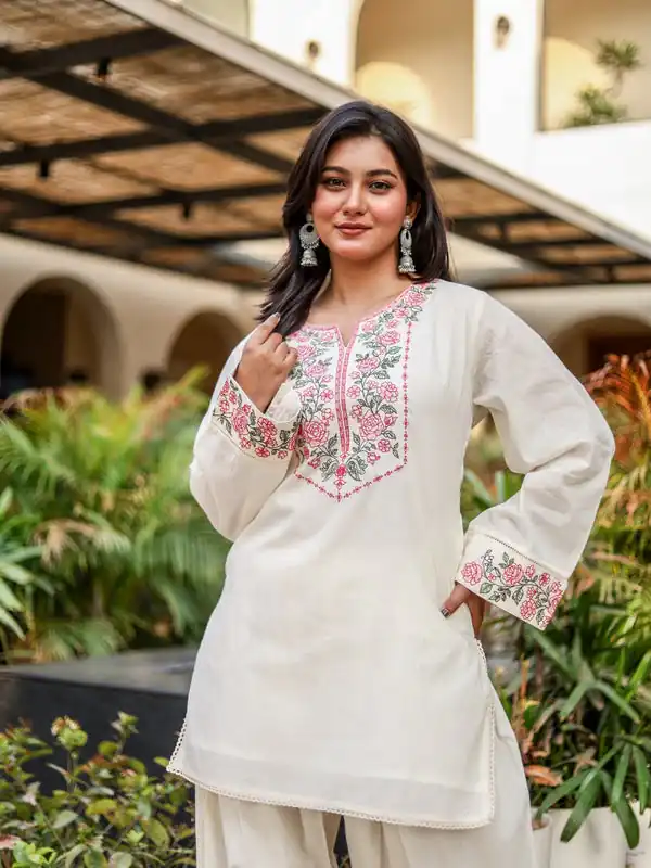 Nice Off White Khadi Cotton Embroidery Work Salwar Suit
