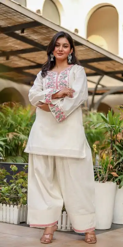 Nice Off White Khadi Cotton Embroidery Work Salwar Suit