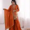 Nice Orange Pure Fendy Silk With Embroidery Salwar Suit