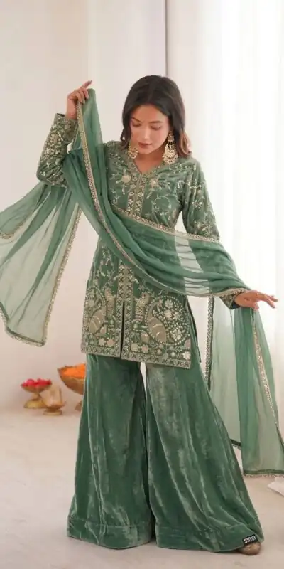 Nice Sea Green Pure Fendy Silk With Embroidery Salwar Suit