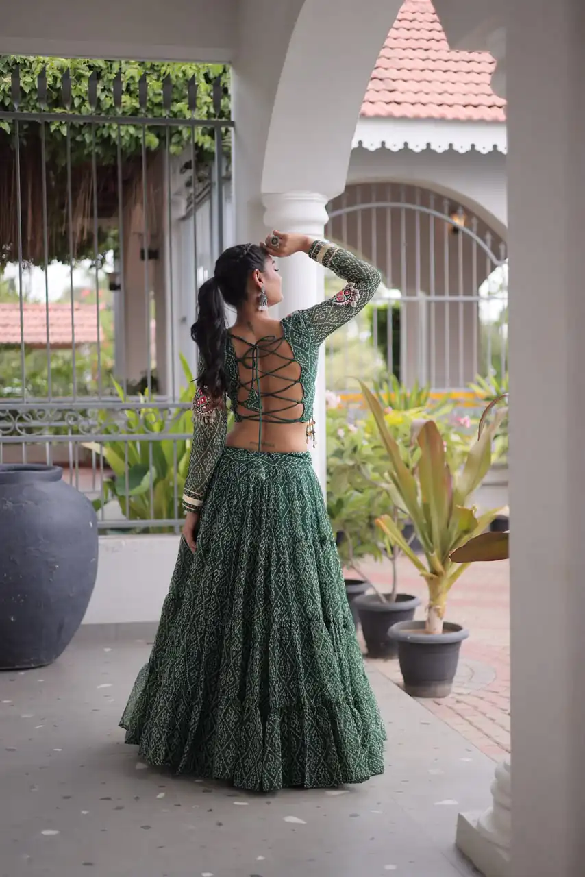 Perfect Green Faux Georgette Embroider Work Lehenga Choli