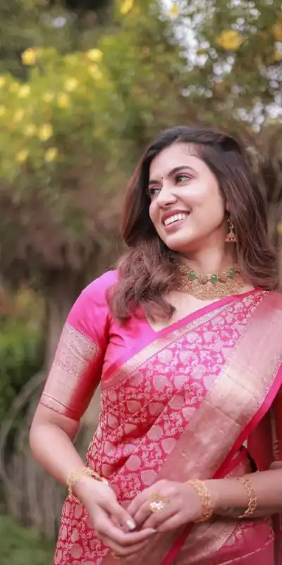 Pretty Gajri Soft Lichi Silk All Over Work Saree