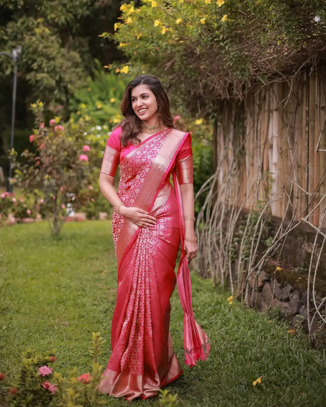 Pretty Gajri Soft Lichi Silk All Over Work Saree