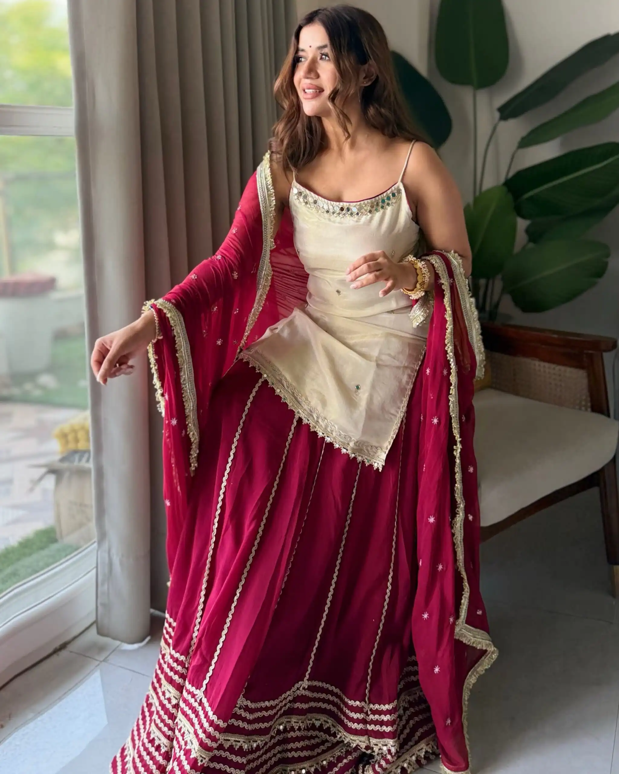 Pretty Maroon Fendy Silk Real Mirror Work Lehenga Choli