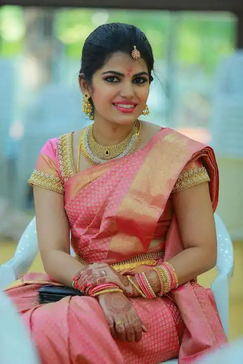 Pretty Peach Soft Lichi Silk Lace Border Work