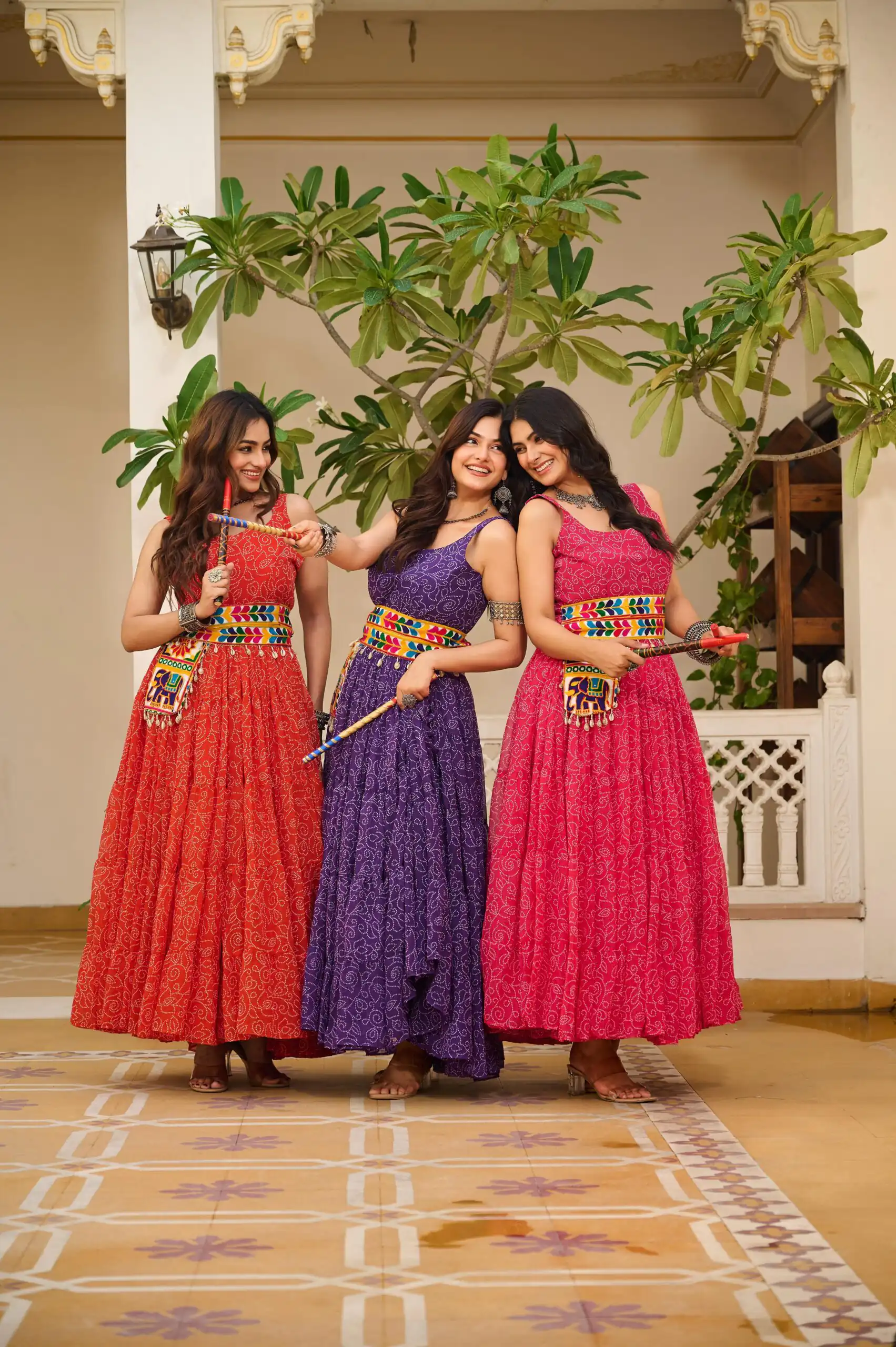 Pretty Pink Faux Georgette Mirror Gamathi Work Gown