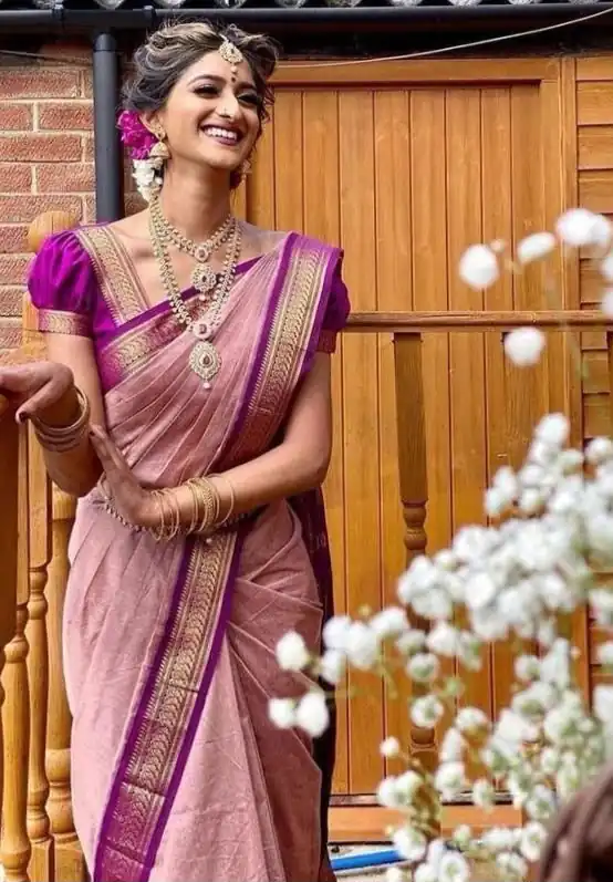 Pretty Pink Lichi Silk Jacquard Border Work Saree