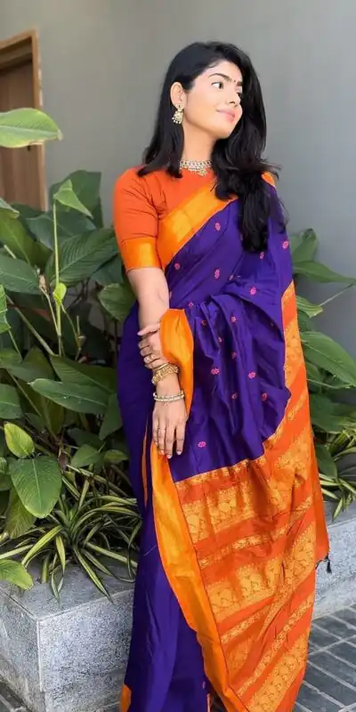 Pretty Royal Blue Lichi Silk Jacquard Border Work Saree