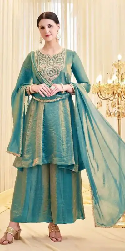 Shiny Blue Fandy Silk Embroider Sequins Work Salwar Suit