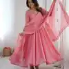 Shiny Dusty Pink Faux Georgette Sequins Work Gown