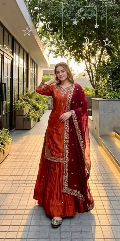 Shiny Orange Fandy Silk Embroidery Work Lehenga Choli