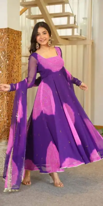 Shiny Purple Faux Georgette Digital Print Anarkali Suit