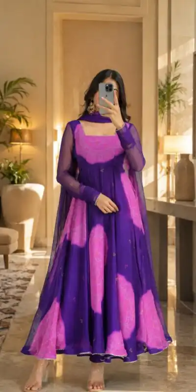 Shiny Purple Faux Georgette Digital Print Anarkali Suit