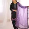 Shiny Purple Roman Glass Embroidery Work Salwar Suit